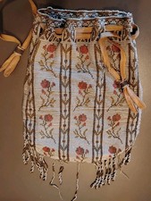 Vintage Beaded Purse/Pouch Grey Flowers Hand Made Glass Seed Beads