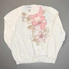 Alfred Dunner Floral Beaded Sweater Women  s XL Pink Embroidered Cottagecore