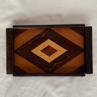 Vtg MCM Don S Shoemaker Exotic Wood Marquetry Tray 15” X 9”