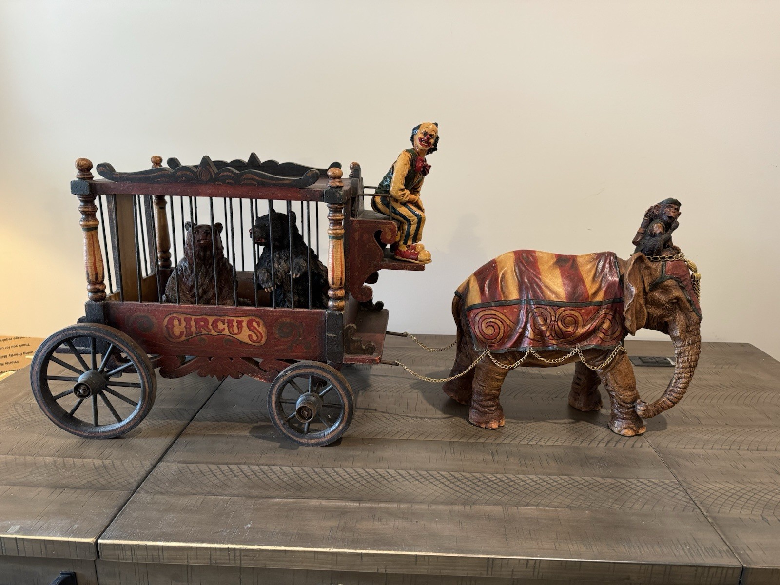 1920-1940s Barnum & Bailey Circus Wagon w/ Clown, Elephant & Two Bears Set Of 5