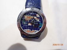 ORIGINALE MONTRE MIXTE MAPPEMONDE ULTRA PLATE,DECO CONTINENTS ,BEG ,TB FONCTIONS