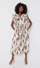 NWT Tuckernuck Bouquet Mariana Midi Dress XL Cerise Falling Flower Ruffle Sleeve