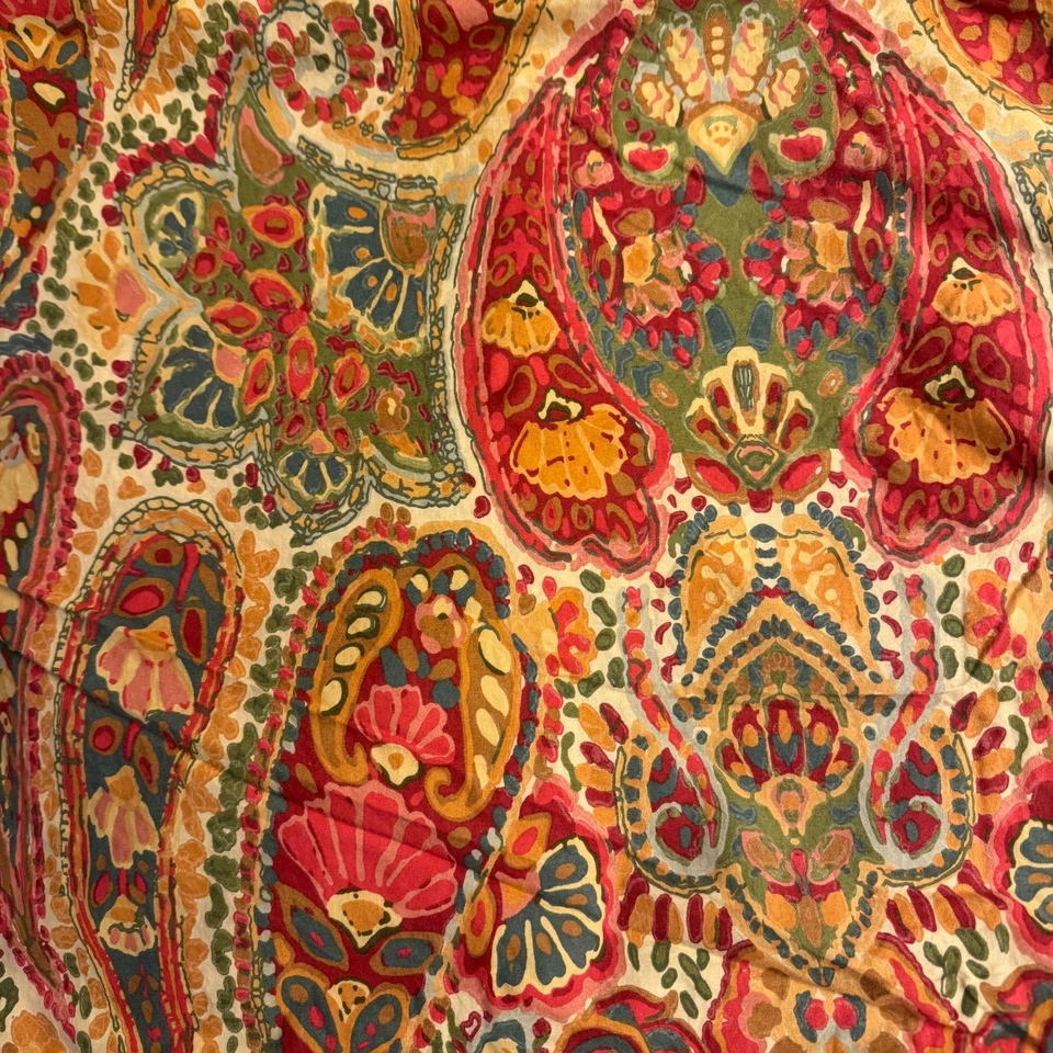 POTTERY BARN Paisley Watercolor MOSAIC Duvet Cover FULL QUEEN Cotton Red - Image 2 of 4