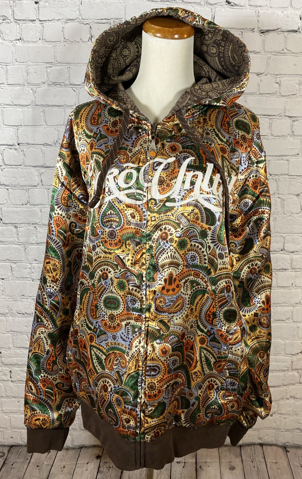 Vintage Y2k Ecko Unltd Reversible Hooded Jacket Silky Spellout Colorful XL