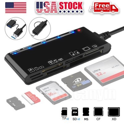 Memory Card Reader, USB 3.0 7 in 1 Adapter Hub, for SD, CF, TF, Micro SD, XD, MS