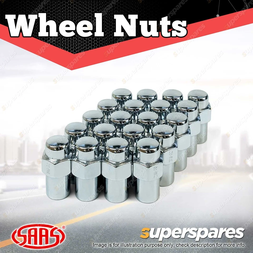 SAAS Wheel Nuts Mag 12 x 1.25 Thread Chrome Finish 43mm Length Pack of 20