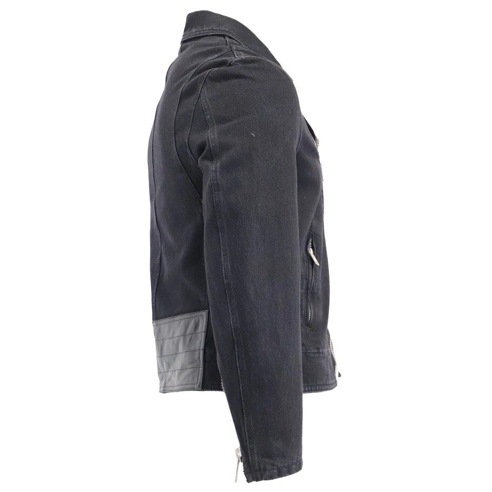 Givenchy Zipped Biker Jacket In Cotton Denim Men Black Size 52 - Image 3 of 4