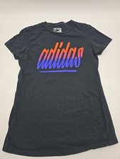Adidas T-Shirt Women Medium Graphic Print Logo Black.. 36357