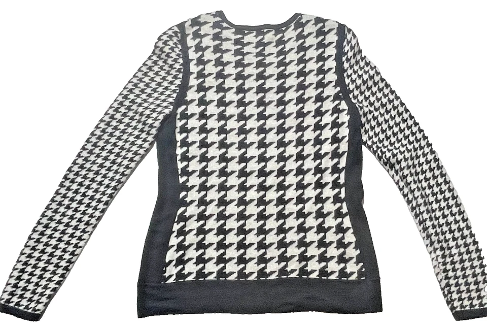 Cárdigan Suéter Nordstrom Cachemira Pata de Gallo Botón Mujer L Blanco y Negro Foto 3 de 4