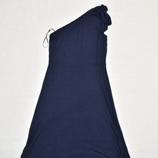 NEW Loft Women One Shoulder Fit & Flare Dress Solid Rayon Stretch Blue Size S