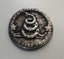 HOBO Dont Tread On Me Gadsden Flag Snake Made From WWII Silver War Nickel SIGNED
