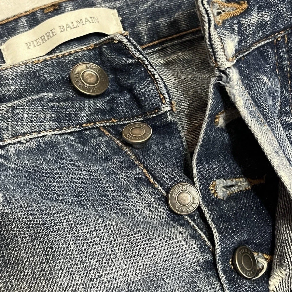 Винтажные состаренные узкие синие джинсы из денима Pierre Balmain размер талии 32 - Изображение 4 из 4