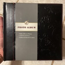 Embossed Bonded Leather Photo Album, 100 Pockets Hold 4"x6" Black