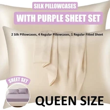 KASENTEX Silk Pillowcase with Purple Queen Sheet Set