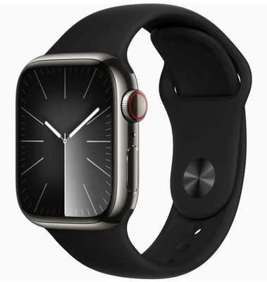 Apple Watch 9 Edelstahl Graphit mit Sport Armband Midnight Blue - OVP