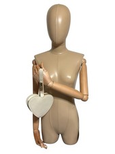 Vtg Moschino Ivory Leather Heart Wristlet Bag