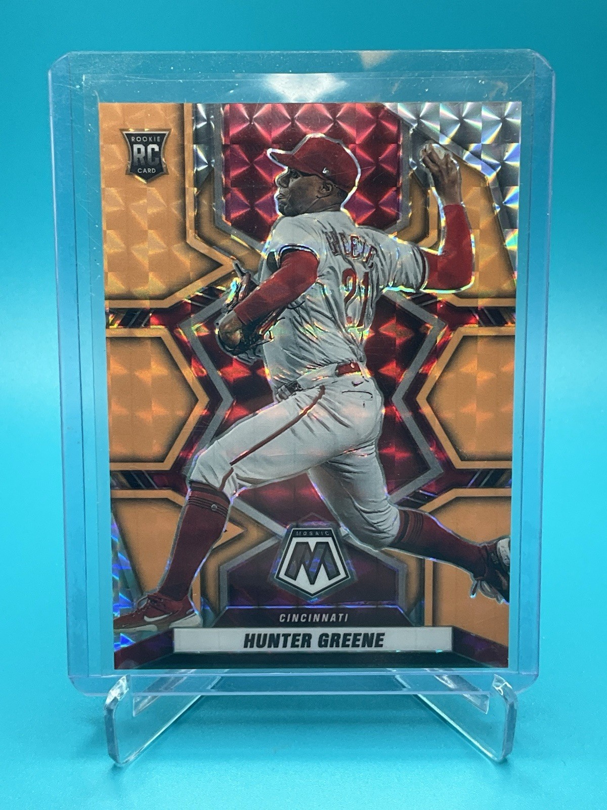 2022 Panini Mosaic Baseball - Hunter Greene - RC Orange Reactive Prizm /25