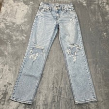 American Eagle Women's Jeans Size 00 High Rise Ankle Straight Light Wash Ripped
