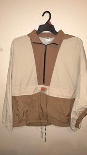 Nike Men's Colorblock Hooded 1/2 Zip Nylon Windbreaker Jacket Beige/Brown XL