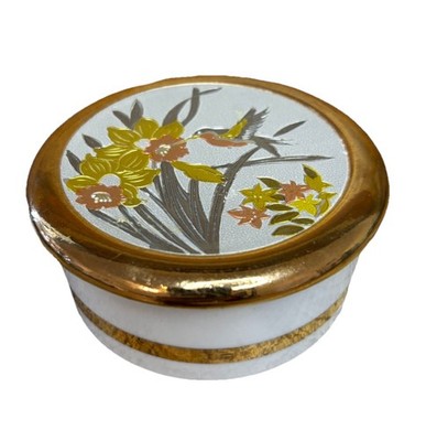 The Art Of Chokin Trinket Box Japanese Gold Trim Ceramic Bowl Engraved Lid