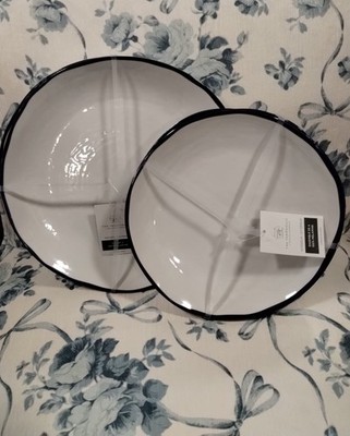 Rachel Ashwell 8 pc BLUE RIM MELAMINE DINNER & SALAD PLATES stripe Nautical NEW