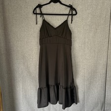Nine West Womens Satin Slip Dress Babydoll Tiered Whimsigoth Sz M Black Coquette