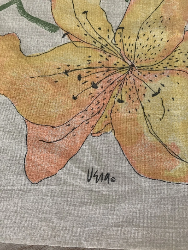 Vtg Vera Neumann Tablecloth Rectangle Orange Yellow Lily Floral 58.5x79” - Image 3 of 4