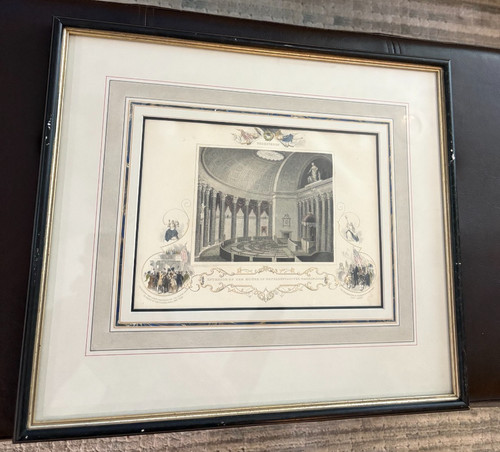 Framed Steel Engraving Interior U.S. House of Representatives Washington 16"x14"