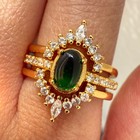 925 Sterling Silver Ring 3in1 6x4mm Green Natural Emerald Gemstone Zircon Flower — photo 7