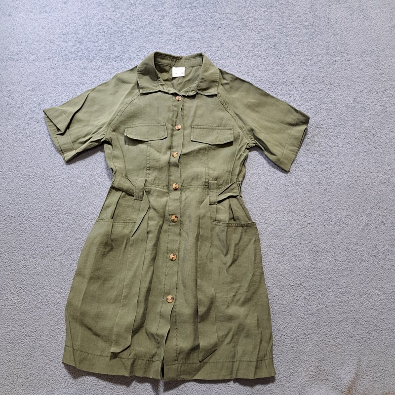 Zara Shirt Dress Girls Size 10 Green Button Front Chest Pockets Collared