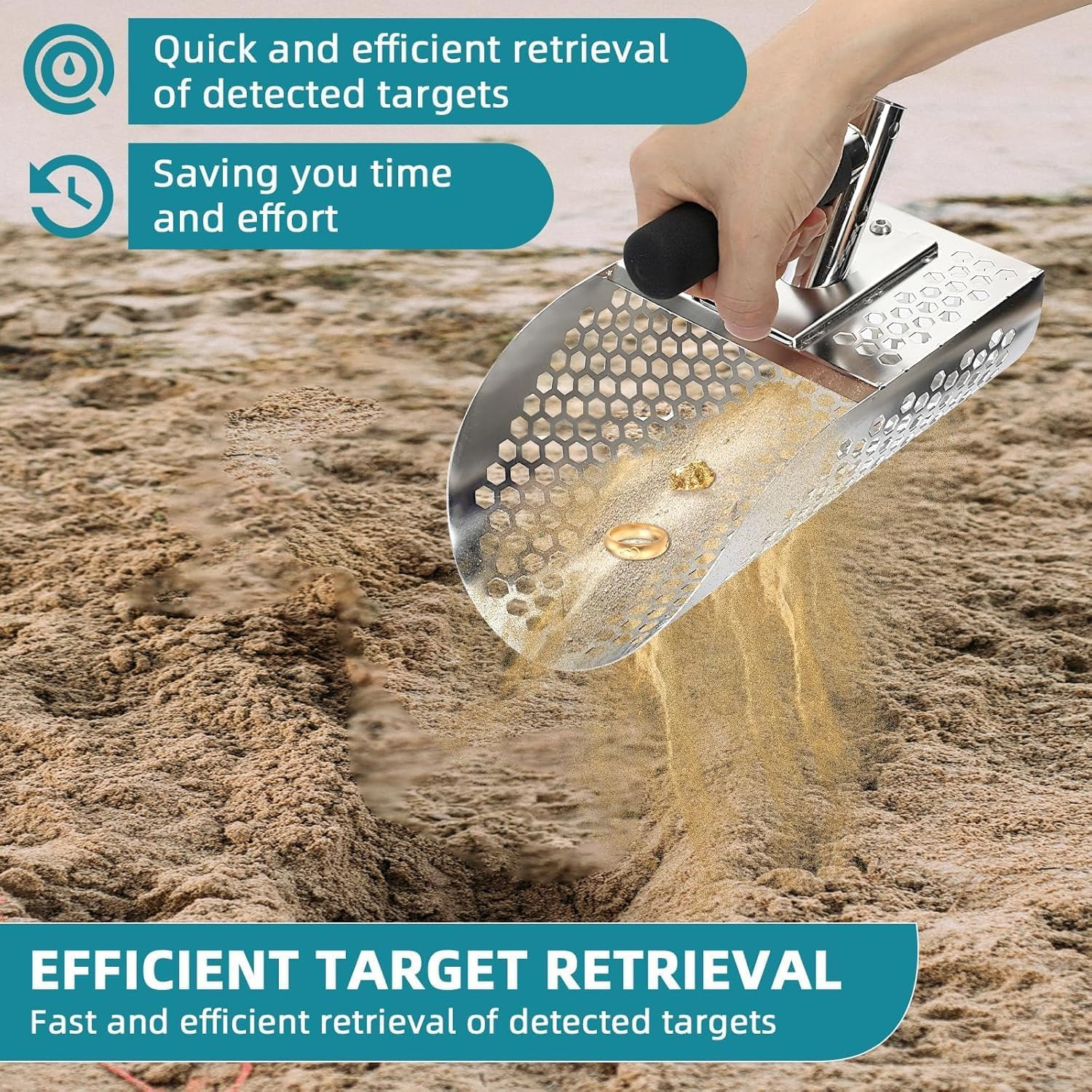 Long Handle Sand Scoop Metal Detecting Shovel Adjustable Stainless Steel Beach