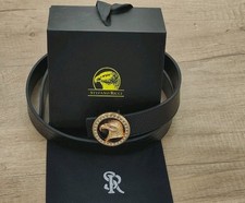 Stefano Ricci Black tone Leather Belt with Gold tone buckle and Box.