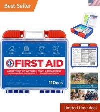 110 pc First Aid Kit: Clean, Treat, Protect Minor Cuts, Home, Office, Car, Sc...