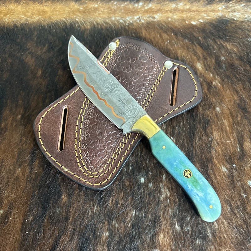 970 Blade Works Hand Made Hand copper Damascus Fixed Blade With Sheath