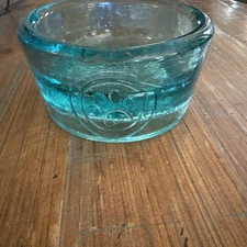 PawNosh Fire and Light Recycled Art Glass Cubby Pet Bowl 6” Dog Cat Aqua