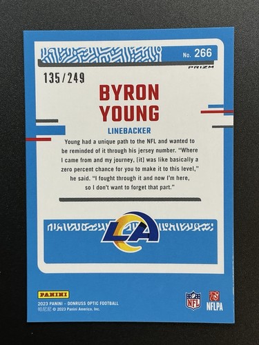 2023 Donruss Optic Byron Young Orange Prizm Rated Rookie /249 Los Angeles Rams - Picture 9 of 14