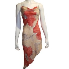 Victoria's Secret 100 Silk L Midi Gown Asymmetric Dress Slip Beige Red