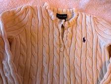 Polo Ralph Lauren Girls Size 5 off white Cable knit Sweater ruffle neck EUC