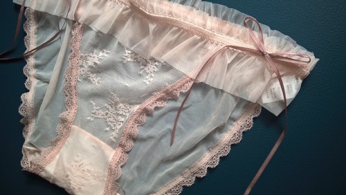 Sexy Sheer Peach Fluted Mesh SEE THRU Knickers Panties Sissy CD TV 30" - 38" + - Picture 9 of 11
