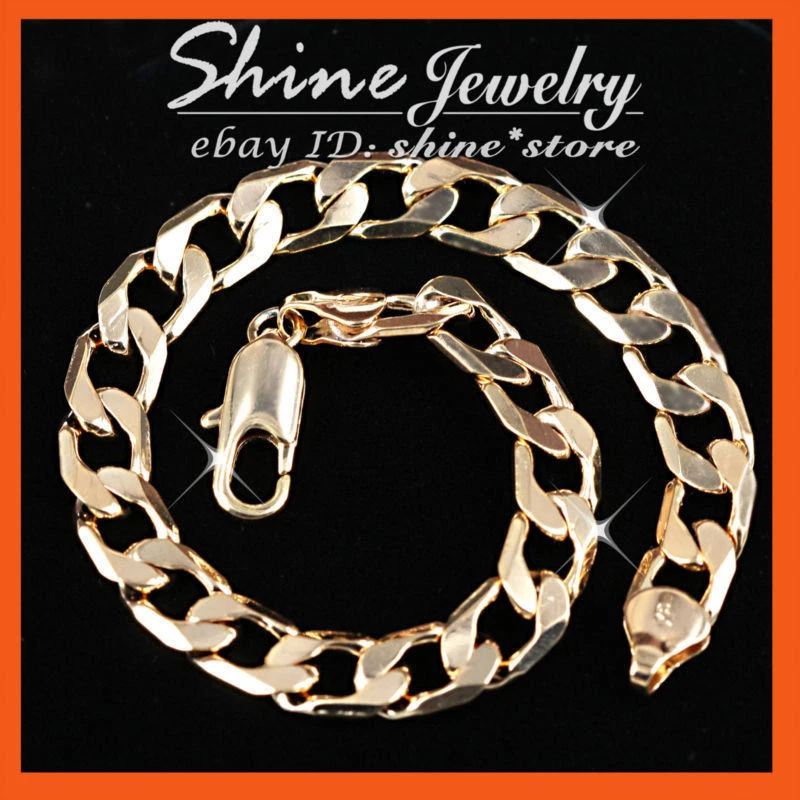18K YELLOW GOLD FILLED CURB RINGS CHAIN MENS GIFT SOLID ITALIAN BRACELET BANGLE