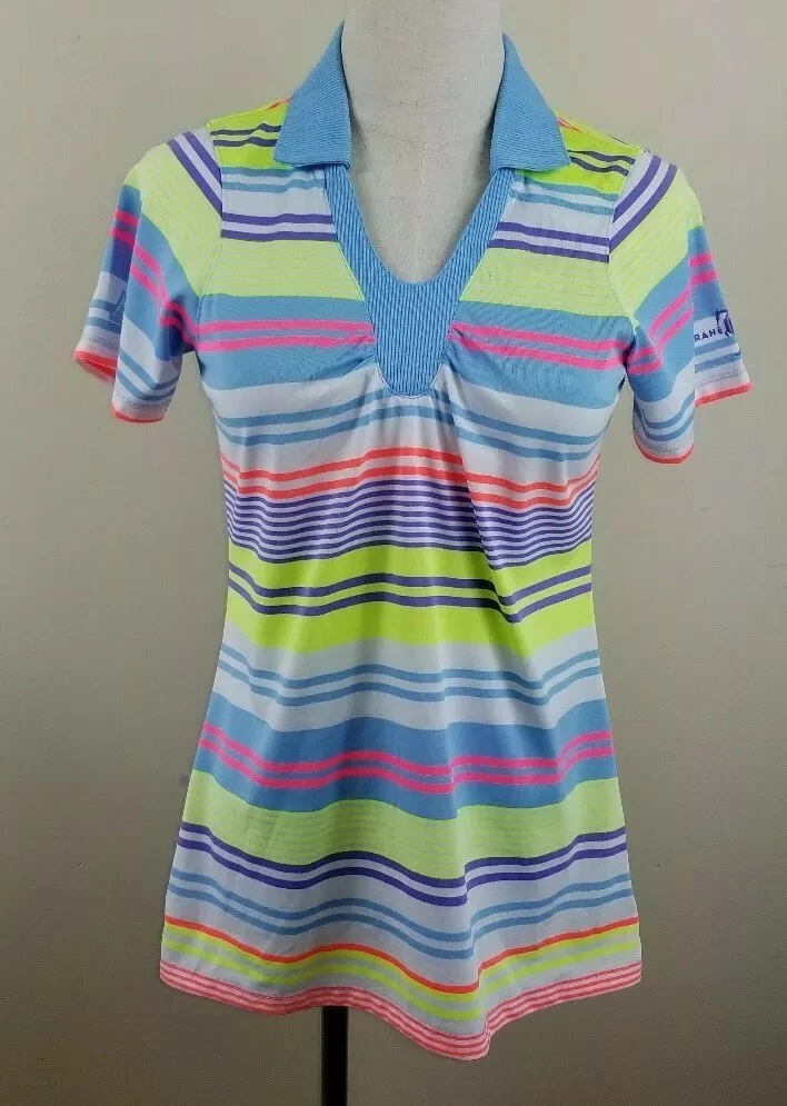 ANTIGUA Golf Polo Shirt, Womens Sz S, Multi, Stripes, Short Sleeve, Stretch, NEW