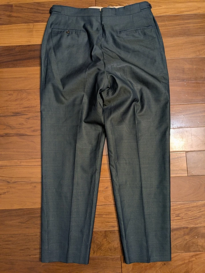 vtg Side Tab Dress Pants Trousers Green Wool Gabardine sanforized 28x27 To 32x27 - Image 2 of 4