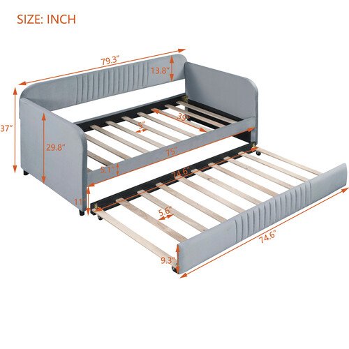 Upholstered Daybed with Trundle Twin Size Day Bed Sofa Bed Home Office Furniture - Picture 35 of 56