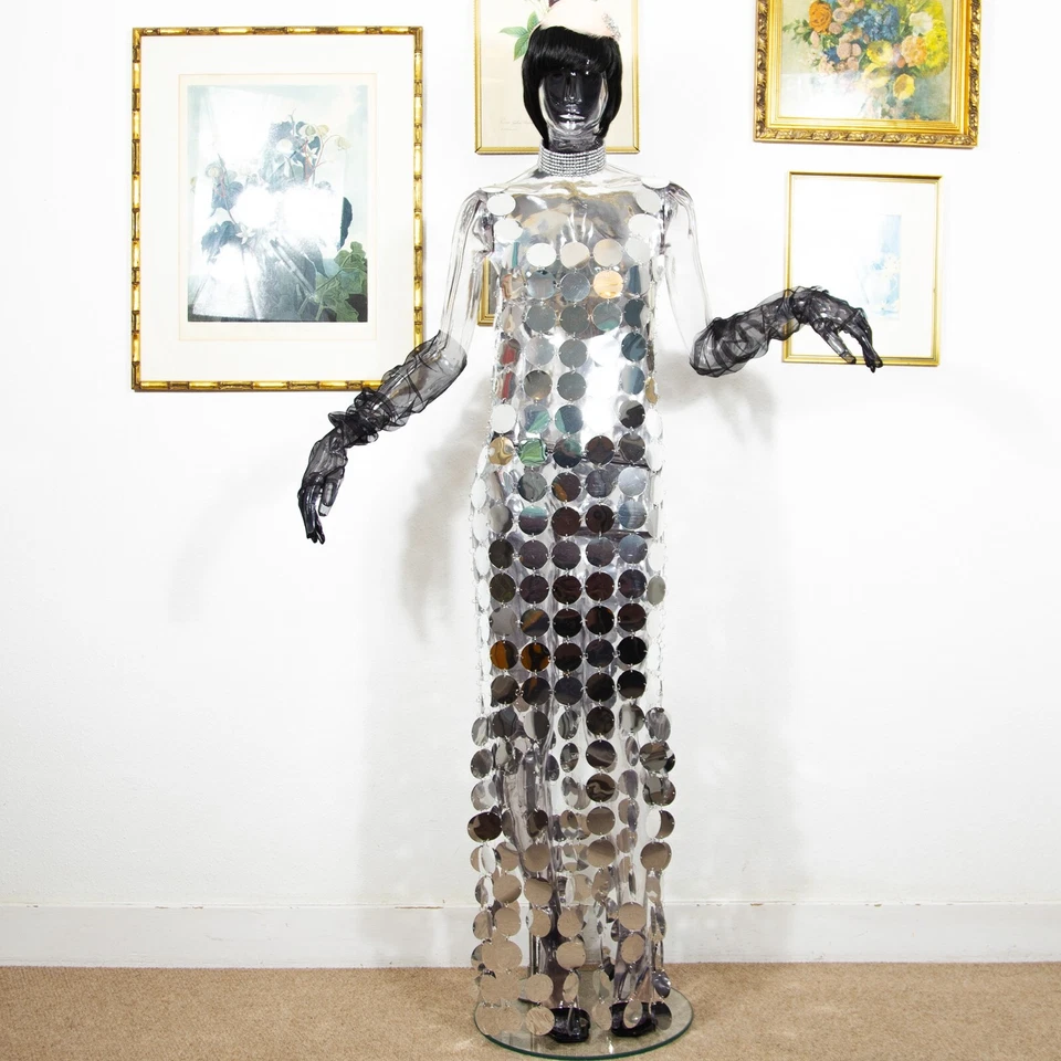 Handmade Mirror Disc Maxi Dress Avant Garde Reflective Gown One of a Kind Size S - Image 3 of 4