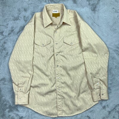Scorpio Shirt Mens Small Beige Pearl Snap Buttons Western Long Sleeve