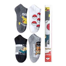 Pokemon Adult 4 Pack Low Cut Socks Mens Shoe Size 6.5-12 Pikachu Feet Footwear