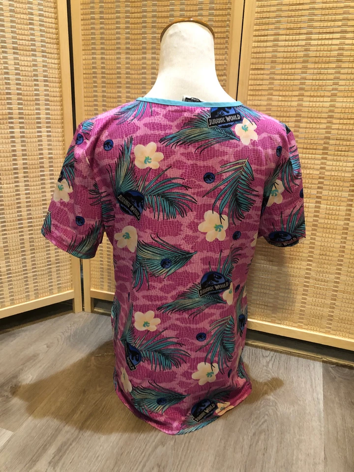 Scrubs Scrub Top Cartoon Jurassic Park World Dinosaur Dino Small S Pink H665 - Image 4 of 4