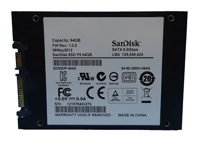 64 GB SSD SANDISK P5 SDSSDP - 064G S/N: 121978403276 2,5 ZOLL #NFP823