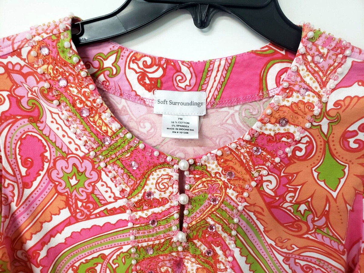 SOFT SURROUNDINGS Women's SZ PM TOP/Shirt pink with sequins | eBay