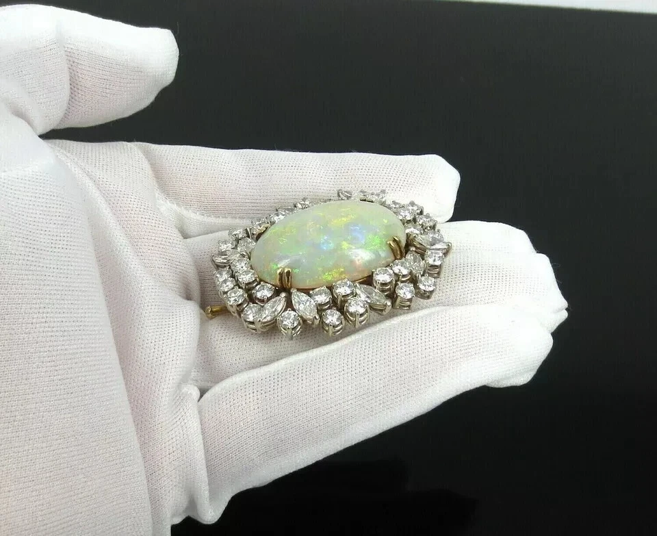 Broche prendedor vintage de ópalo de fuego simulado corte ovalado de 2,70 quilates enchapado en oro amarillo de 14 k Foto 2 de 4